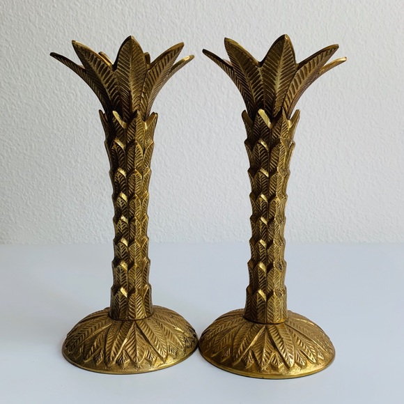 Vintage Accents Vintage Brass Palm Tree Candle Holders Poshmark
